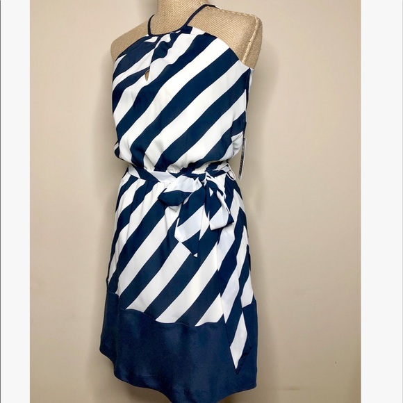 Express Dresses & Skirts - ⚓️EXPRESS Navy White Striped Halter Dress Nautical